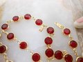 Vintage Red Crystal SWAROVSKI Necklace Bracelet SWAN LOGO Bezel Set Windowpane Gold Plate Long  36" Designer Jewelry Gift, VivianJoel.com