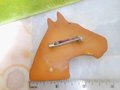 Vintage Horse Head Brooch Equestrian Pin Celluloid Old Plastic Figural Carved Bakelite ERA Mid Century Jewelry, VivianJoel.com