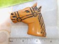 Vintage Horse Head Brooch Equestrian Pin Celluloid Old Plastic Figural Carved Bakelite ERA Mid Century Jewelry, VivianJoel.com