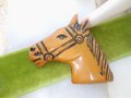 Vintage Horse Head Brooch Equestrian Pin Celluloid Old Plastic Figural Carved Bakelite ERA Mid Century Jewelry, VivianJoel.com