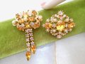 Vintage LOT 2 Victorian Revival Brooch Ornate Rhinestone Pearl Topaz Pin Gold Plate Mid Century Jewelry Gift, VivianJoel.com
