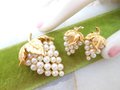 Vintage Crown TRIFARI Brooch Earrings Set Faux Pearl Grape Pin Gold Plate Classic Designer Demi Parure Jewelry Mid Century, VivianJoel.com