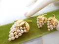 Vintage Crown TRIFARI Brooch Earrings Set Faux Pearl Grape Pin Gold Plate Classic Designer Demi Parure Jewelry Mid Century, VivianJoel.com