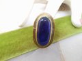 Vintage RAFAEL CANADA Statement Ring Brass Cobalt Blue Glass Artisan Brutalist Modernist Designer Jewelry Gift Size 8.5, VivianJoel.com
