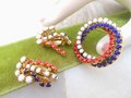 Vintage Patriotic Brooch Earrings Set Milk Glass Red White Blue Wreath Circle Infinity Pin Jewelry July 4th Gift Mid Century, VivianJoel.com