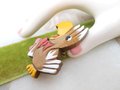 Vintage Parrot Brooch Carved Wood Tiki Tropical Bird Pin JAPAN Handpaint Anthropomorphic Kitsch Mid Century Jewelry, VivianJoel.com