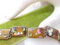 Vintage ROBERT KUO Bracelet Asian Cloisonne Link Enamel Panel Flower Abstract TAIWAN Designer Mid Century Jewelry Gift, VivianJoel.com
