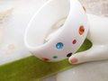 Vintage Chunky White Lucite Bracelet Bangle Rhinestone Imbedded Mod Wide Plastic Resin Mid Century Jewelry Gift, VivianJoel.com