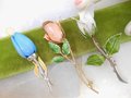 Vintage LOT 3 Enamel Flower Pin White Peach Rose Blue Tulip Brooch Retro Jewelry Mid Century *imperfect craft destash*, VivianJoel.com