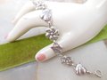 Vintage STERLING SILVER Bracelet Art Nouveau Link Flower Pansy Open Work Jewelry Mid Century Gift, VivianJoel.com