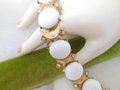 Vintage SARAH COVENTRY Chain Bracelet White Thermoset Rhinestone Gold Plate Snow Princess Mid Century Jewelry *Flaws As Is*, VivianJoel.com