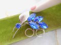 Vintage Blue Flower Brooch Rhinestone Crystal Pin Sweet Petite Wedding Bouquet Mid Century Jewelry Gift, VivianJoel.com
