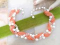 Milk Glass Bead Necklace Multi Strand Choker Collar Orange Bugle Bead Crystal Mid Century Jewelry Gift, VivianJoel.com
