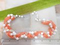 Milk Glass Bead Necklace Multi Strand Choker Collar Orange Bugle Bead Crystal Mid Century Jewelry Gift, VivianJoel.com