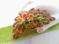 Vintage Topaz Rhinestone Brooch Flower Leaf Pin Open Back Layered Mid Century Jewelry Gift, VivianJoel.com