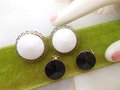 Vintage LOT 2 LEWIS SEGAL California White Black Milk Glass Earrings Clip On Filigree Designer Wedding Jewelry Mid Century, VivianJoel.com