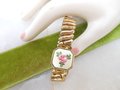 Vintage Antique Sweetheart Bracelet Pink Enamel Guilloche Expansion Cuff Gold Fill GF Victorian Jewelry, VivianJoel.com