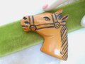 Vintage Horse Head Brooch Equestrian Pin Celluloid Old Plastic Figural Carved Bakelite ERA Mid Century Jewelry, VivianJoel.com