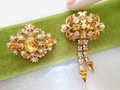 Vintage LOT 2 Victorian Revival Brooch Ornate Rhinestone Pearl Topaz Pin Gold Plate Mid Century Jewelry Gift, VivianJoel.com