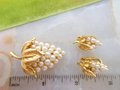 Vintage Crown TRIFARI Brooch Earrings Set Faux Pearl Grape Pin Gold Plate Classic Designer Demi Parure Jewelry Mid Century, VivianJoel.com