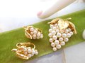 Vintage Crown TRIFARI Brooch Earrings Set Faux Pearl Grape Pin Gold Plate Classic Designer Demi Parure Jewelry Mid Century, VivianJoel.com