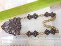 Vintage Carved Wood Necklace Huge Flower Pendant Bow Link Hand Made Artisan Folk Art Jewelry Gift Mid Century, VivianJoel.com