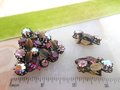 Vintage AUSTRIA Brooch Earrings Set Pink Crystal Rhinestone Flower Pin Demi Parure  Mid Century Jewelry Gift,  VivianJoel.com