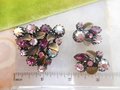 Vintage AUSTRIA Brooch Earrings Set Pink Crystal Rhinestone Flower Pin Demi Parure  Mid Century Jewelry Gift,  VivianJoel.com
