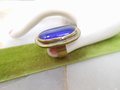 Vintage RAFAEL CANADA Statement Ring Brass Cobalt Blue Glass Artisan Brutalist Modernist Designer Jewelry Gift Size 8.5, VivianJoel.com