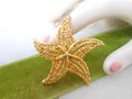 Vintage CORO Starfish Pin Gold Plate Figural Brooch Beach Tiki Tropical Designer Mid Century Jewelry Gift, VivianJoel.com