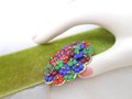 Vintage Tiny Flower Brooch Beaded Bouquet Cluster Pin Handcraft Green Red Blue Artisan Jewelry Gift Mid Century, VivianJoel.com