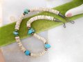 Vintage Turquoise Bead Necklace Collar Chunky Organic Stone Puka Shell Boho Southwest Organic Mid Century Jewelry Gift, VivianJoel.com