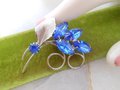 Vintage Blue Flower Brooch Rhinestone Crystal Pin Sweet Petite Wedding Bouquet Mid Century Jewelry Gift, VivianJoel.com