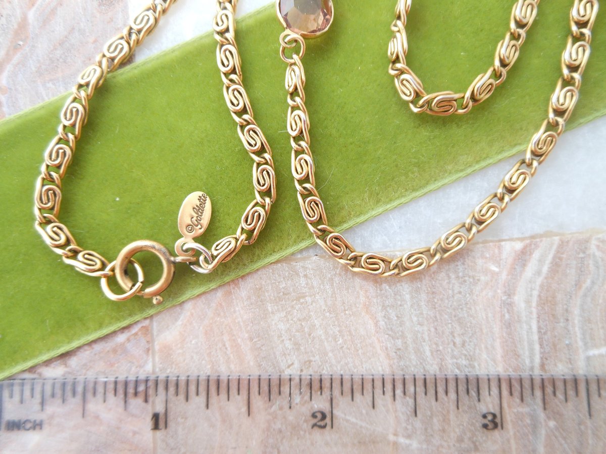 Vintage GOLDETTE Necklace Victorian Revival Pendant Chain Ornate Designer Cameo Glass Intaglio Mid Century, VivianJoel.com