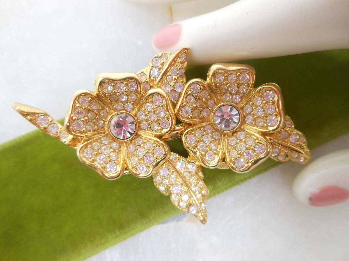 Vintage JOAN RIVERS Designer Duette Pin Brooch Earrings Flower Rhinestone Crystal Jewelry Collectible Gift, VivianJoel.com