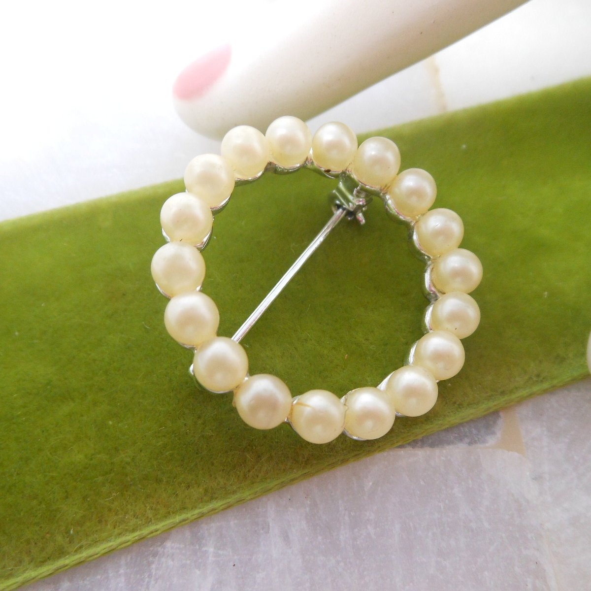 Vintage MARVELLA Brooch Faux Pearl Pin Bead Wreath Timeless Mid Century Designer Jewelry Gift, VivianJoel.com