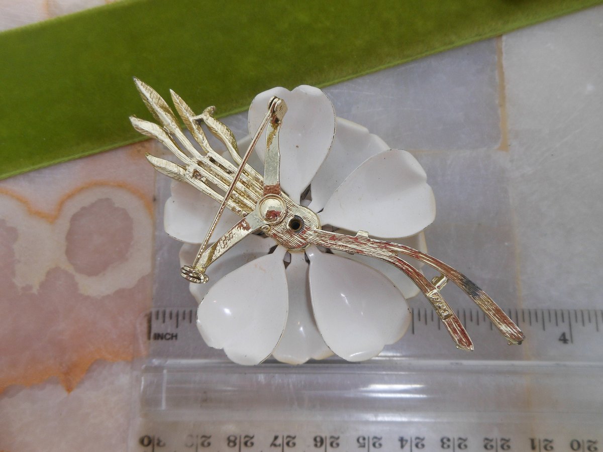 Vintage CORO Flower Brooch Coffee Latte Designer Pin Enamel Mum Mid Century Jewelry Gift, VivianJoel.com