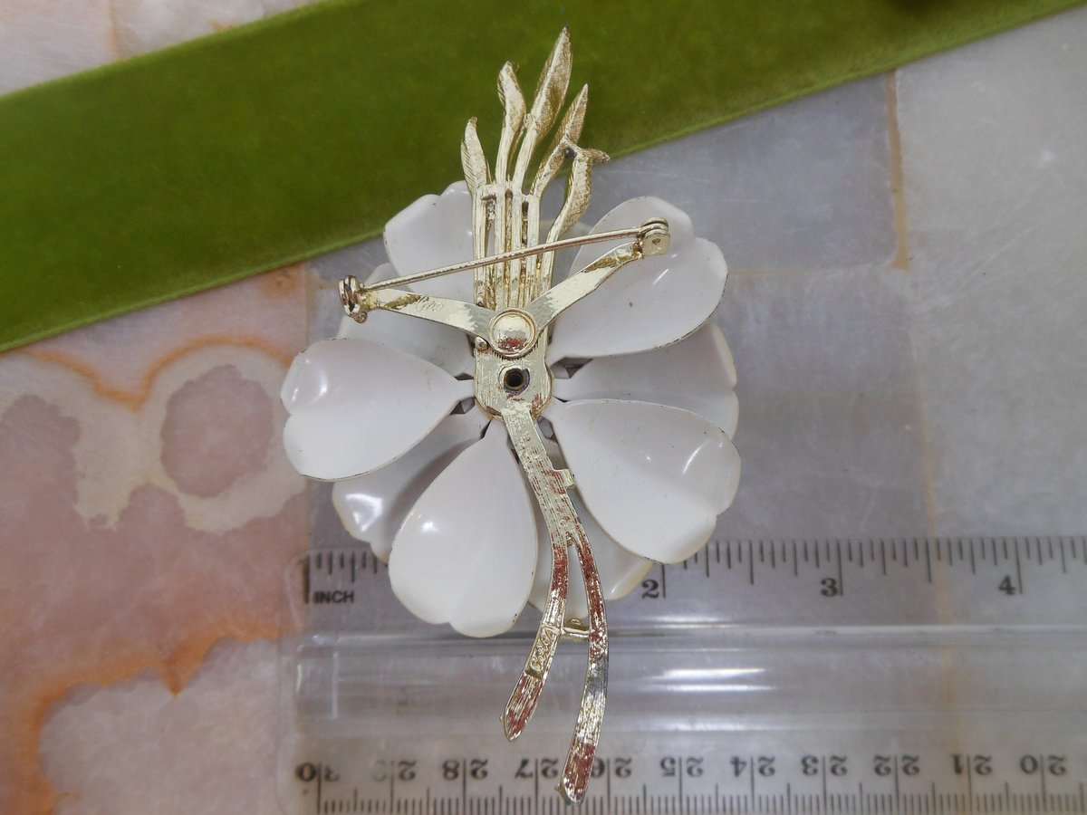 Vintage CORO Flower Brooch Coffee Latte Designer Pin Enamel Mum Mid Century Jewelry Gift, VivianJoel.com