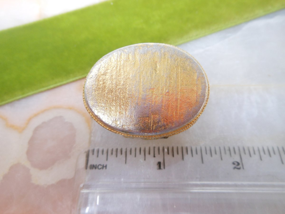 Vintage FLORENZA Trinket Ring Jewelry Pill Box Art Glass Mogul Gold Gilt Mid Century Jewelry Gift, VivianJoel.com