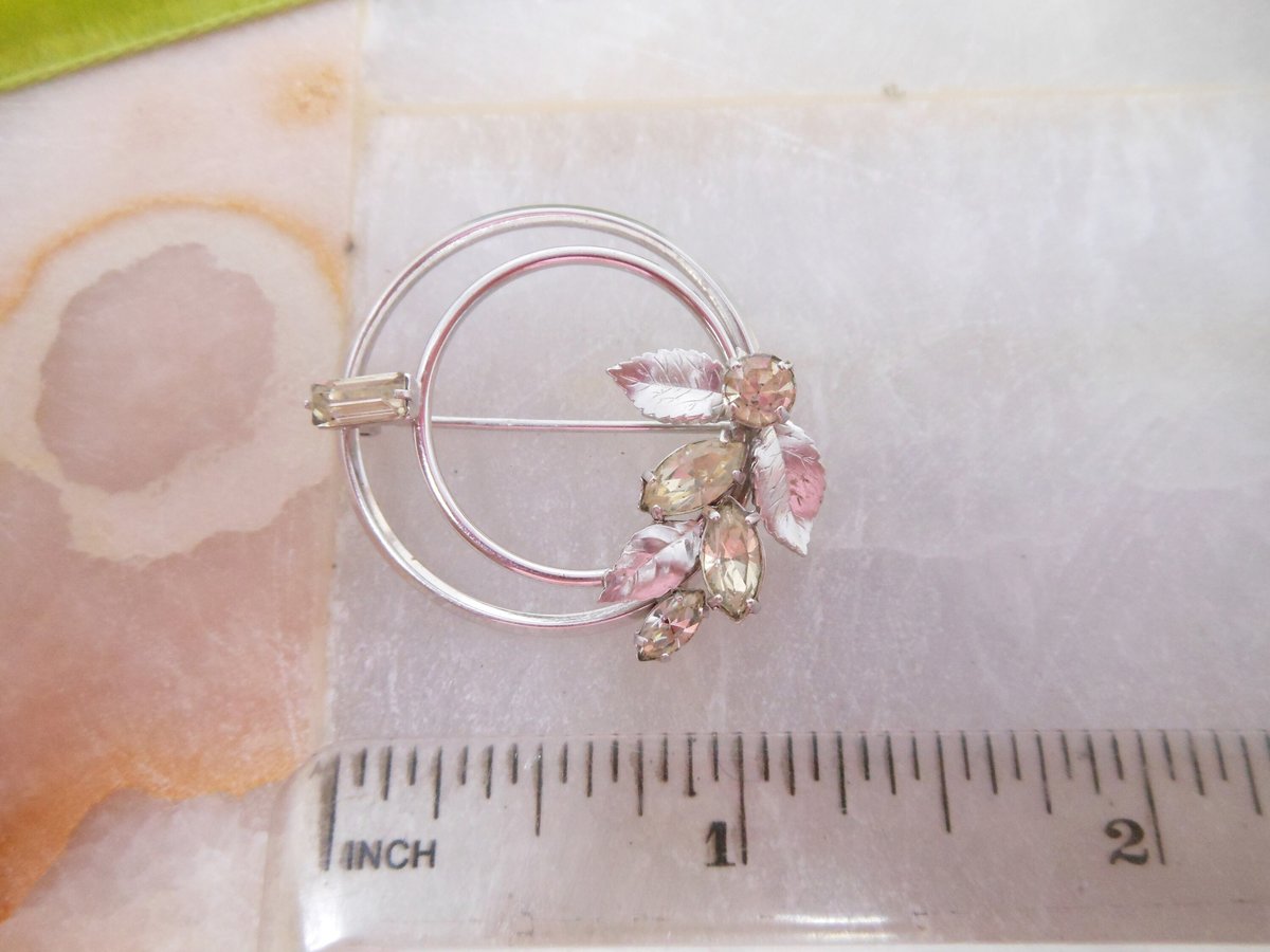 Vintage KREMENTZ Crystal Brooch Wreath Flower Rhinestone Pin Designer Petite Mid Century Jewelry Gift, VivianJoel.com