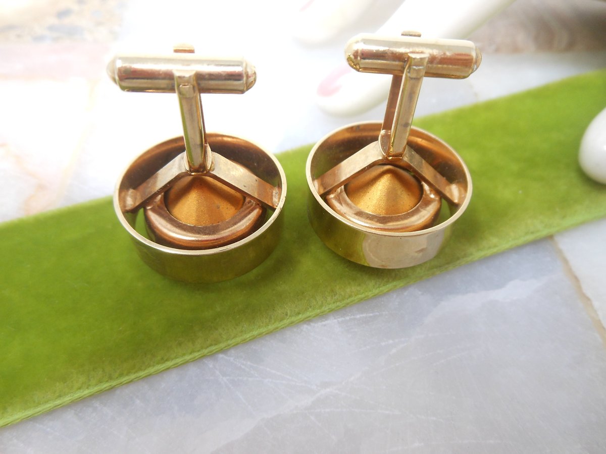 Vintage Huge Cufflinks Crystal Rivoli Gold Tone Disco Groom Best Man Mid Century Cuff Link Jewelry Gift,  VivianJoel.com