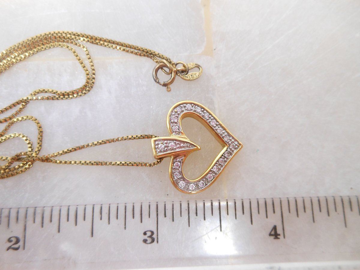Vintage STERLING SILVER Heart Necklace Pendant Gold Vermiel CZ Crystal 925 Valentine Love Jewelry Gift, VivianJoel.com