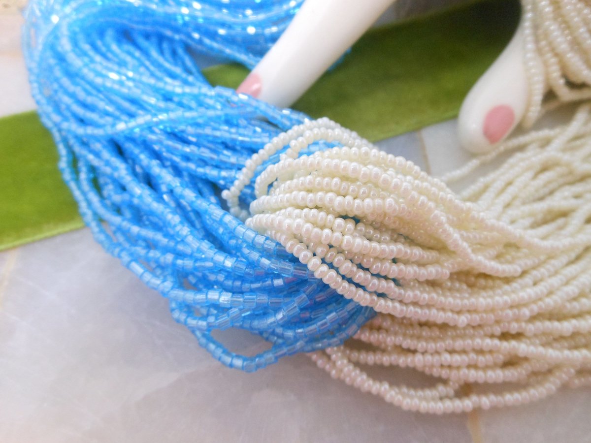 Vintage Blue White Torsade Necklace Glass Seed Bead Bugle 39 46 Strand Collar Mid Century Jewelry Gift, VivianJoel.com