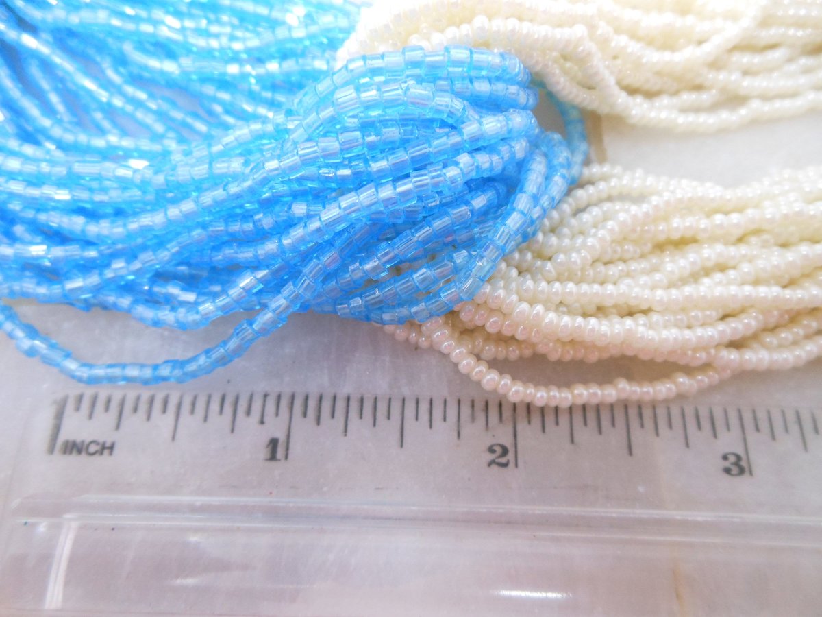 Vintage Blue White Torsade Necklace Glass Seed Bead Bugle 39 46 Strand Collar Mid Century Jewelry Gift, VivianJoel.com