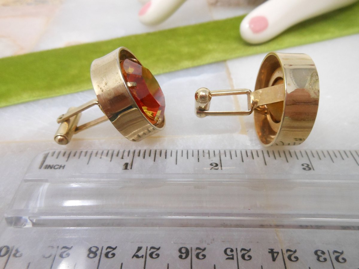 Vintage Huge Cufflinks Crystal Rivoli Gold Tone Disco Groom Best Man Mid Century Cuff Link Jewelry Gift,  VivianJoel.com