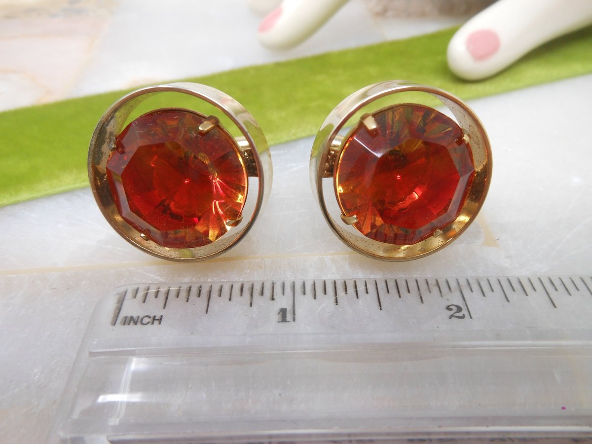 Vintage Huge Cufflinks Crystal Rivoli Gold Tone Disco Groom Best Man Mid Century Cuff Link Jewelry Gift,  VivianJoel.com