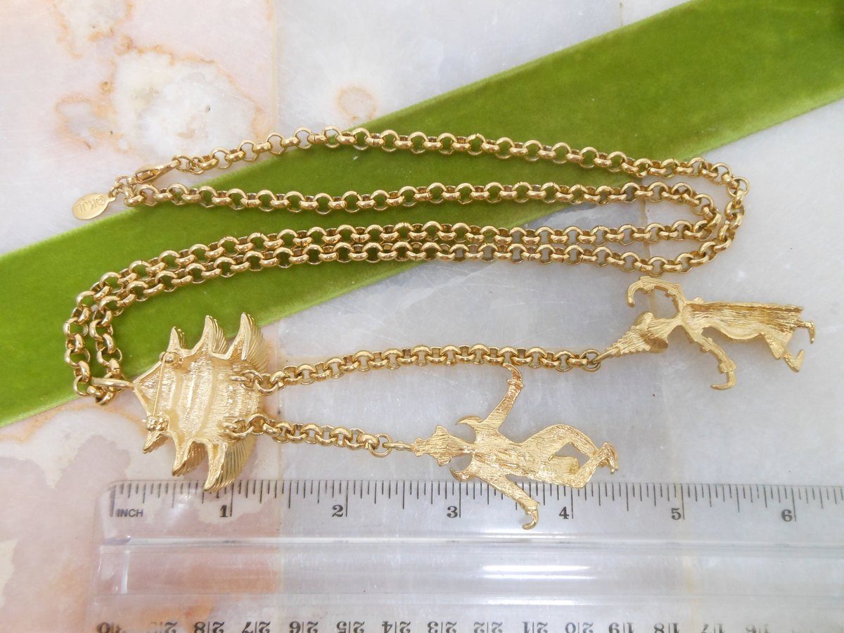 Vintage KJL KENNETH Jay LANE Pagoda Necklace Dangle Pendant Figural Asian Revival Runway Statement, VivianJoel.com