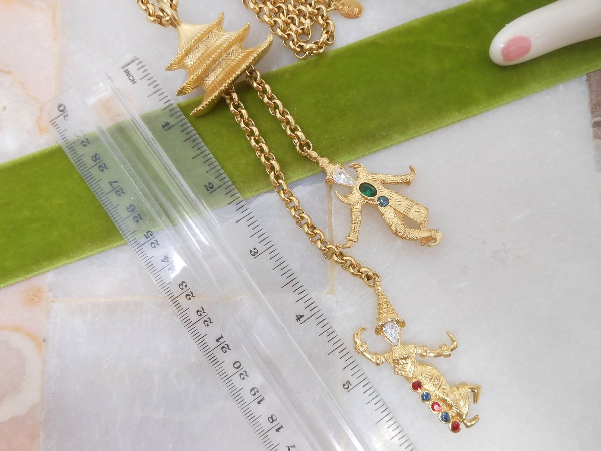 Vintage KJL KENNETH Jay LANE Pagoda Necklace Dangle Pendant Figural Asian Revival Runway Statement, VivianJoel.com
