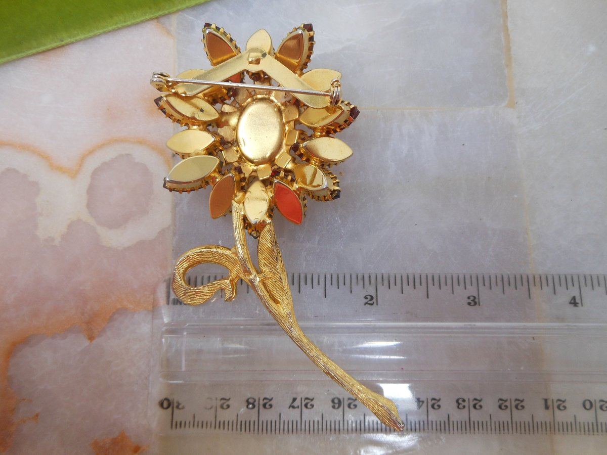 Vintage Red Rhinestone Brooch Flower High End Designer Pin JULIANA Mid Century Crystal Jewelry Gift, VivianJoel.com