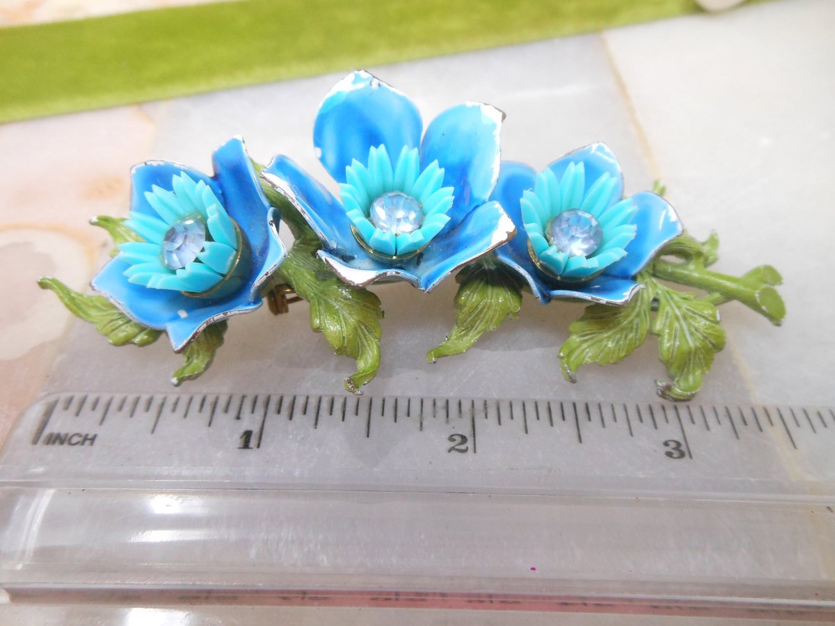 Vintage SELRO SELINI Designer Pin Brooch Blue Enamel Huge Cluster Rhinestone Designer Jewelry Mid Century, VivianJoel.com